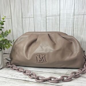 Badgley Mischka Taupe Wrapped Frame Clutch Shoulder Bag with Chunky Mauve Chain